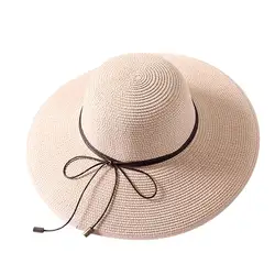 Женская защита от солнца соломенная шляпа солнцезащитный крем летние однотонная шляпа лук цвет ful большой край соломы Лук гибкие широкие
