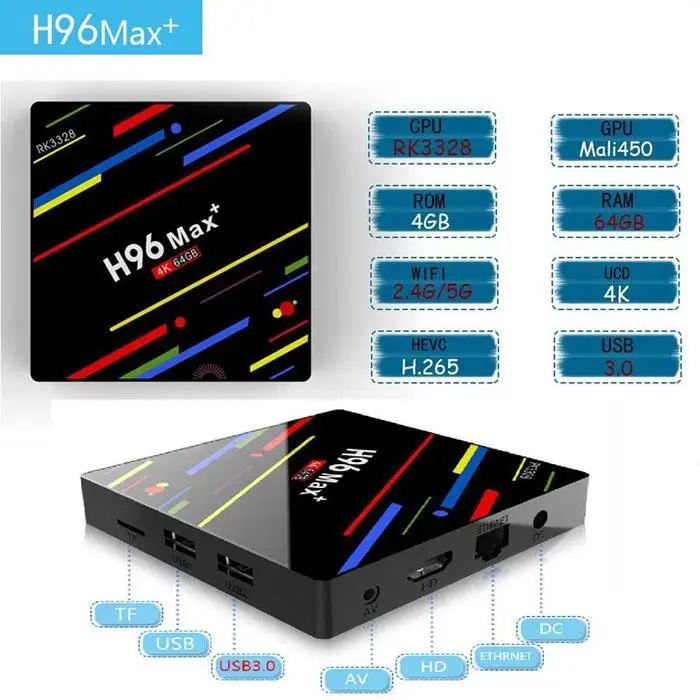H96 Max+ 4 K Smart tv плеер HDMI 2,4G/5G Двойной Домашней WI-FI MP3, AAC, WMA, WAV, Android 4 K ТВ Media Player 8,1 плеер