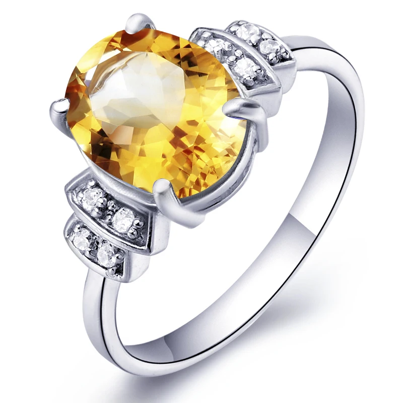 

Natural Citrine Ring 925 Sterling Silver Yellow Crystal Woman Fashion Fine Elegant Jewelry Queen Lux Birthstone Gift sr0191c