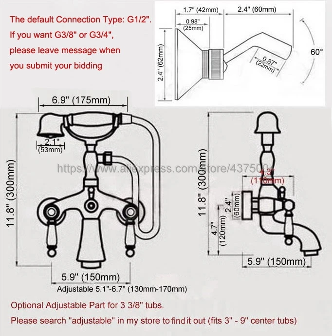 Antique Red Copper Bathroom Clawfoot Bath Tub Faucet Mixer Tap Ceramic Handle Hand Shower Head Nna365