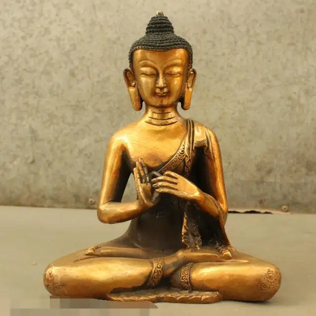 

song voge gem S6986 9 Bronze Gilt 8 Auspicious Symbol Robe Tantra Shakyamuni Sakyamuni Buddha Statue