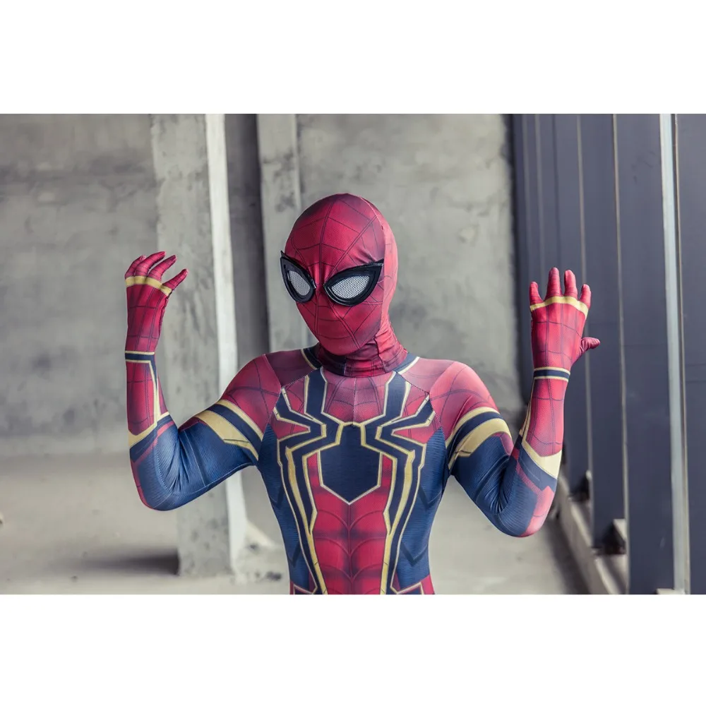New Moviw Avengers Infinity War Spiderman Kids Jumpsuit Cosplay SpiderMan Mask Bodysuit Halloween Party Props (20)
