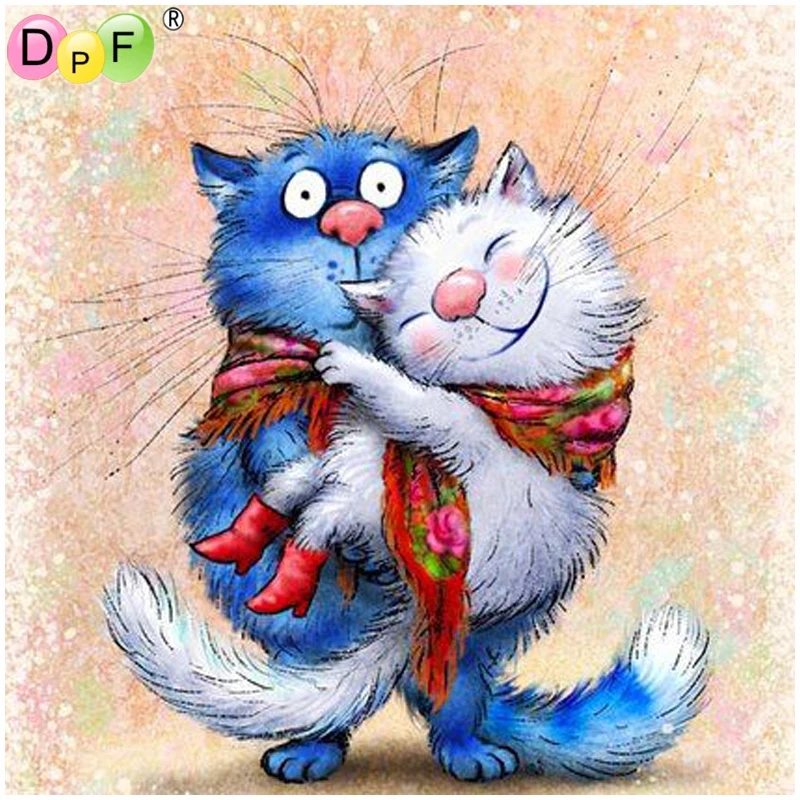DPF DIY алмазная живопись вышивка крестиком Синий Белый Кот 5D Алмазная мозаика