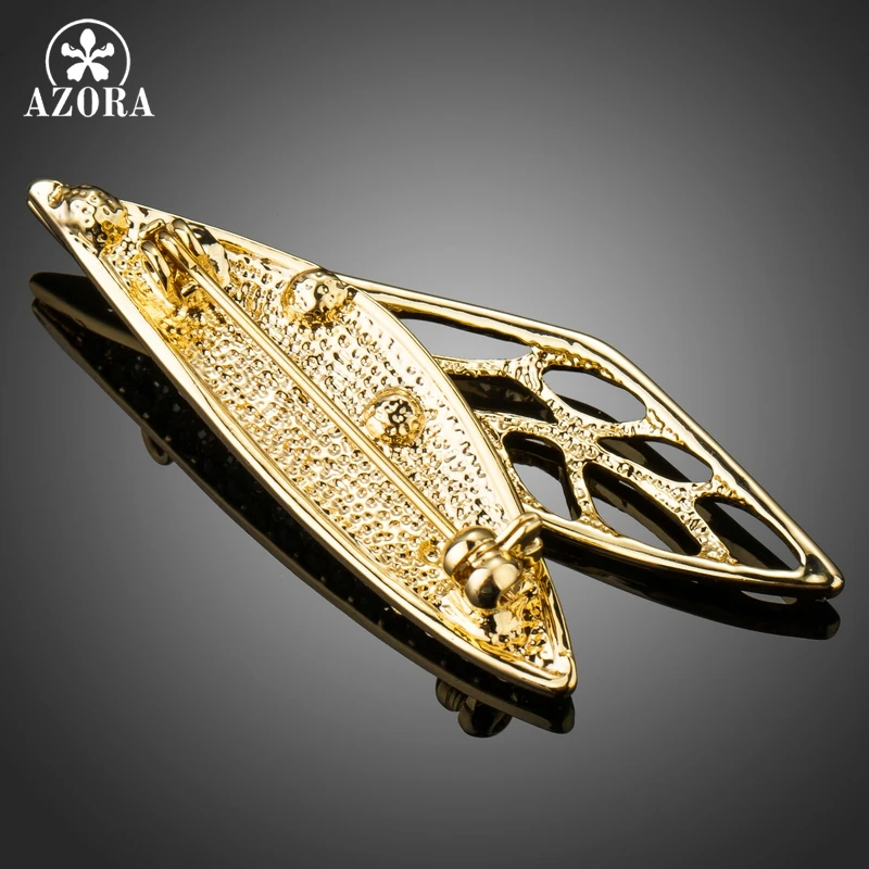 AZORA брендовая брошь с золотой Заколкой, цветные свадебные ювелирные изделия для женщин, большой кристалл из горного хрусталя, модная брошь в форме листа и заколки TP0052