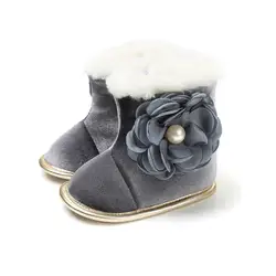 Популярная зимняя теплая обувь для маленьких девочек, зимние ботинки принцессы, обувь для малышей, мягкая обувь с цветочным рисунком для