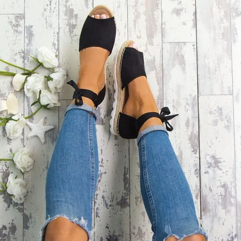 

Sandal Shoes for woman Fish mouth Ankle straps Casual Shoes women Non-slip Fashion Lace-up Footwear beach PU shoes fashion 2018