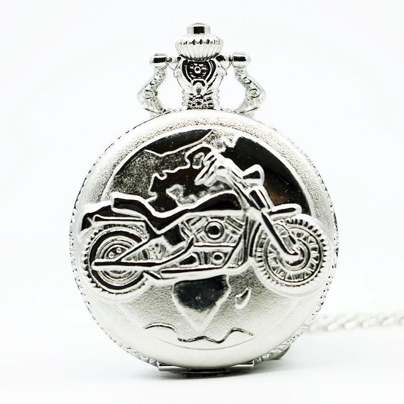 

New Fashion Silver Motorcycle Motorbike Bicicleta MOTO Pocket Watch Necklace Pendant Men Gift
