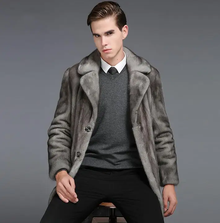 Suit collar winter thicken warm faux fur coats mens