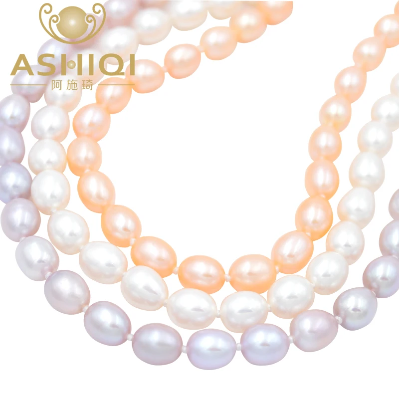 ASHIQI 7-8 мм Ожерелье с натуральным жемчугом рисовый пресноводный жемчуг ювелирные изделия для женщин классический подарок на день матери