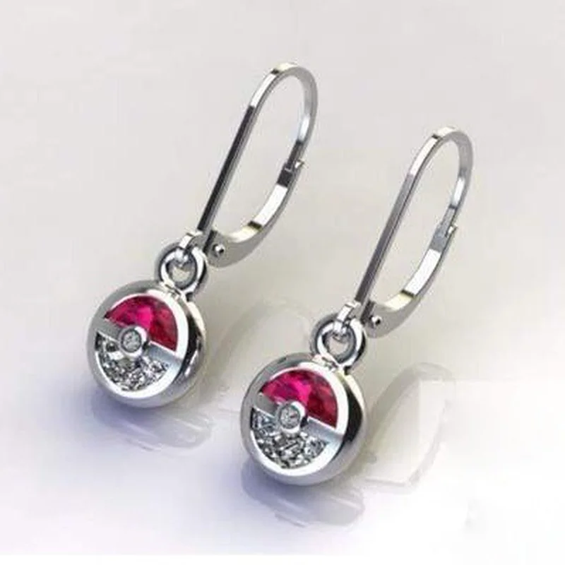 

Cute Pokemon Pokeball Silver Drop Earrings With Zircon Stone Long Korean Earrings Fashion Pikachu Jewelr 2019 New