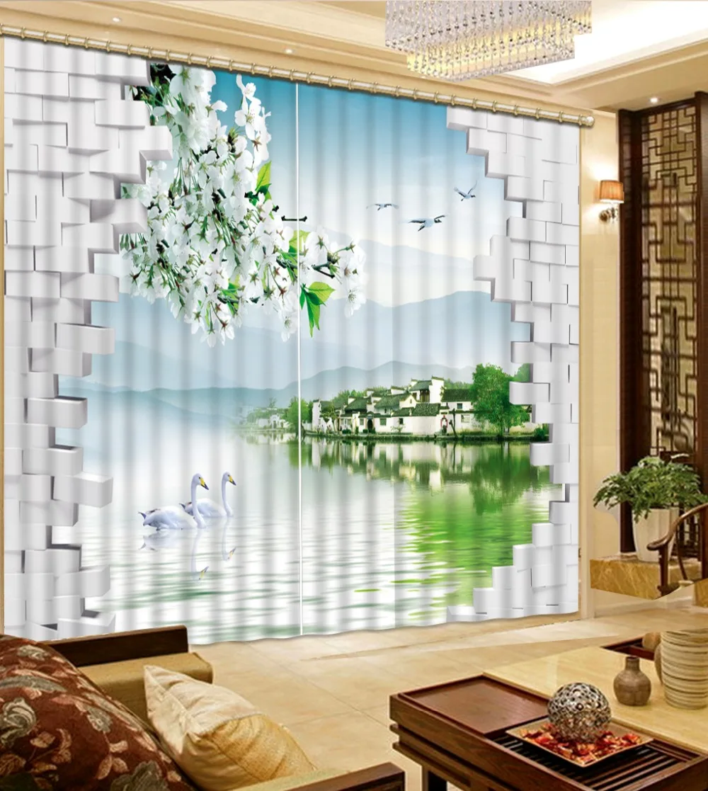 Country landscape 3D Blackout Curtains For Living room Bedroom Glass Decoration Wedding Customize Curtain | Дом и сад