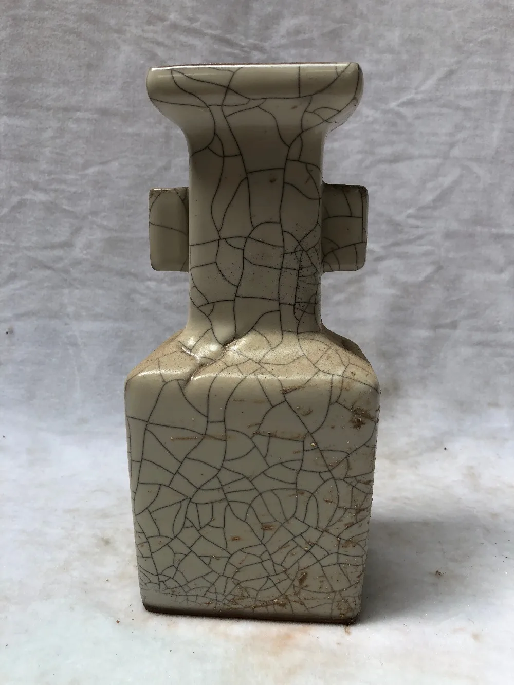 Chinese Ancient Guan Kiln Ceramic Vase Antique Collection Square