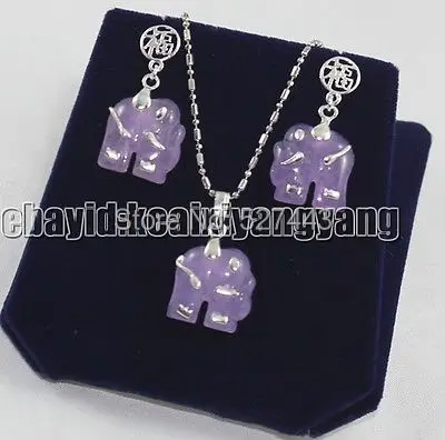 

Wholesale JWEW6556 >>>White Gold Plate Purple Jade Elephant Pendant Earring