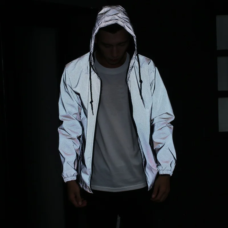 Новая мода прилив Для мужчин куртка Для мужчин S Повседневное хип-хоп ветровка светоотражающие куртка ночь спортивные пальто с капюшоном