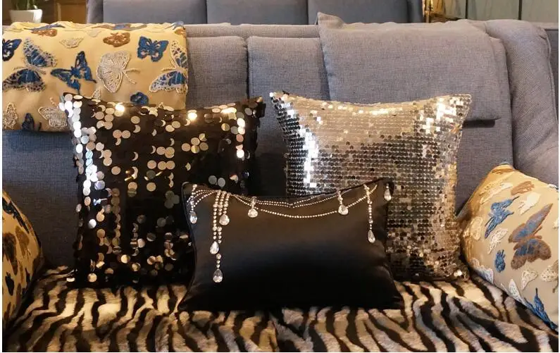 

Light luxury sequins cushion cover decorative shining glitters pillow case lumbar pillow cover backrest home decor