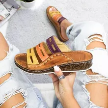 Women Slippers Mixed Color Shoes Hollow Wedges Platform Flat Sole Beach Mules Ladies Slides Party Sandals Zapatos Mujer rhinestone slippers women colorful crystal studded flat beach shoes women outdoor cozy mules summer sandals zapatos mujer