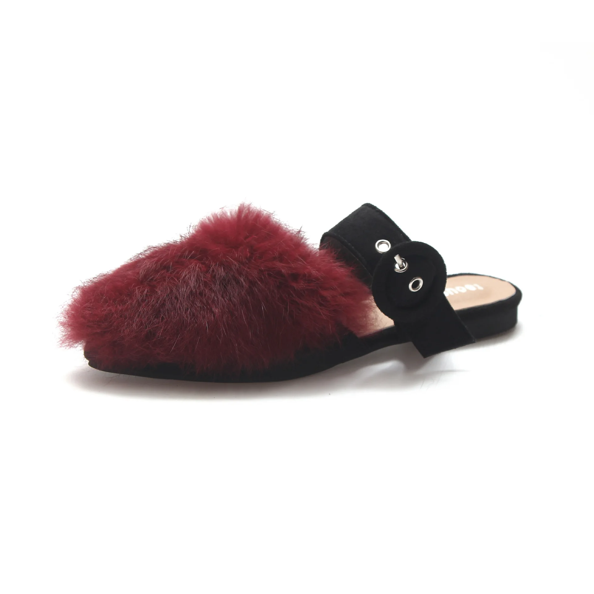 closed toe fur slides