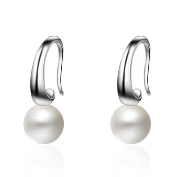 

Fashion 925 Silver Women 8mm White Pearl Dangle Earrings For Girl Female Simple Wedding Party Drop Earring Gift Jewelry ED330