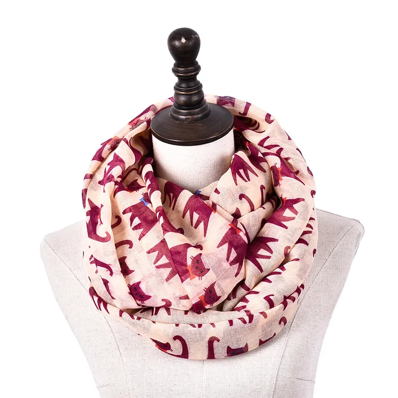 

New Female Ring Scarf Fashion Woman Autumn Infinity Scarves Nice Spring Chevron Cat Prints Loop Shawl Bellyhood