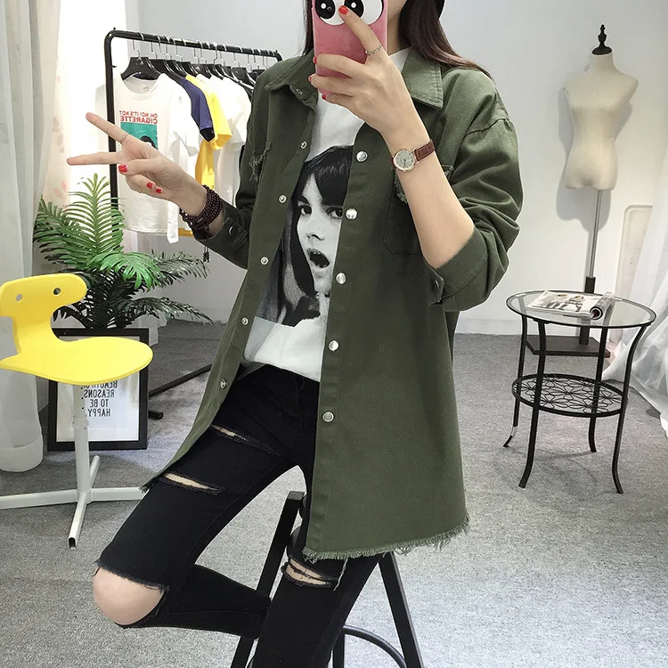 2018 Spring Autumn New Long Section Lapel Tassel Denim Jackets Women Loose Casual Long Sleeve Female'S Thin Basic Jacket Coats (20)