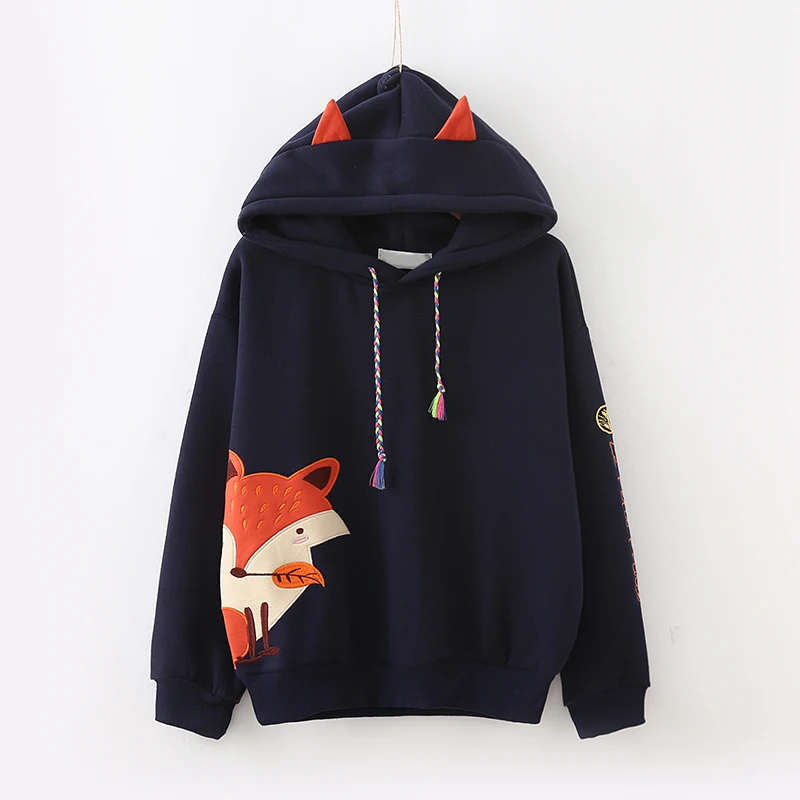 

Fox Hoody Hoodies With Ears Harajuku Pullovers Women Sweatshirts Mori Girl Kawaii Clothes Cartoon Lolita Coat Spring Fox Hoodies