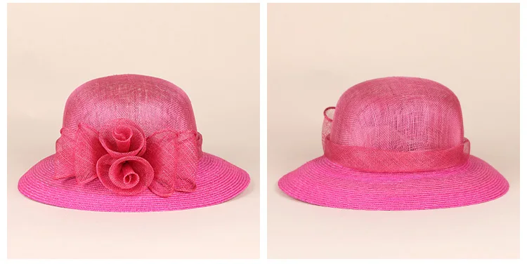 FS женская шляпа британская роза цветочные широкие поля льняные федоры для дам Sinamay церковные Шляпы свадебные Кентукки шляпа котелок