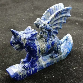

DHXYZB 12*9cm Natural stone crystal animal labradorite Lapis lazuli fluorspar pterosaur carving fluorite carved dinosaur decor