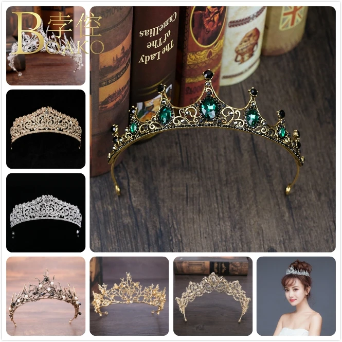 

BOAKO Retro Baroque Tiara Hairwear Bridal Gem Crystal Crown Hair band Wedding Bride Hairband Girl Hair Accessory Hair Jewelry K5