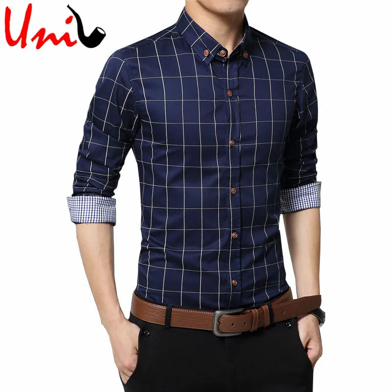 Plus Size 4XL 5XL 2016 Men's Plaid Cotton Dress Shirts Male Long Sleeve Slim Fit Business Casual Shirt Camisa For Man YN259
