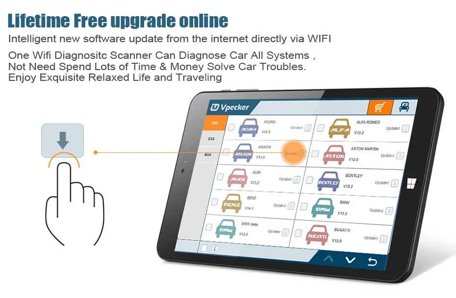 Vpecker E1 OBD2 wifi Авто сканер Подушка безопасности ABS SAS EPB масло Сервис Сброс сканирования OBD2 Профессиональный сканер PK X5 автомобильный диагностический инструмент