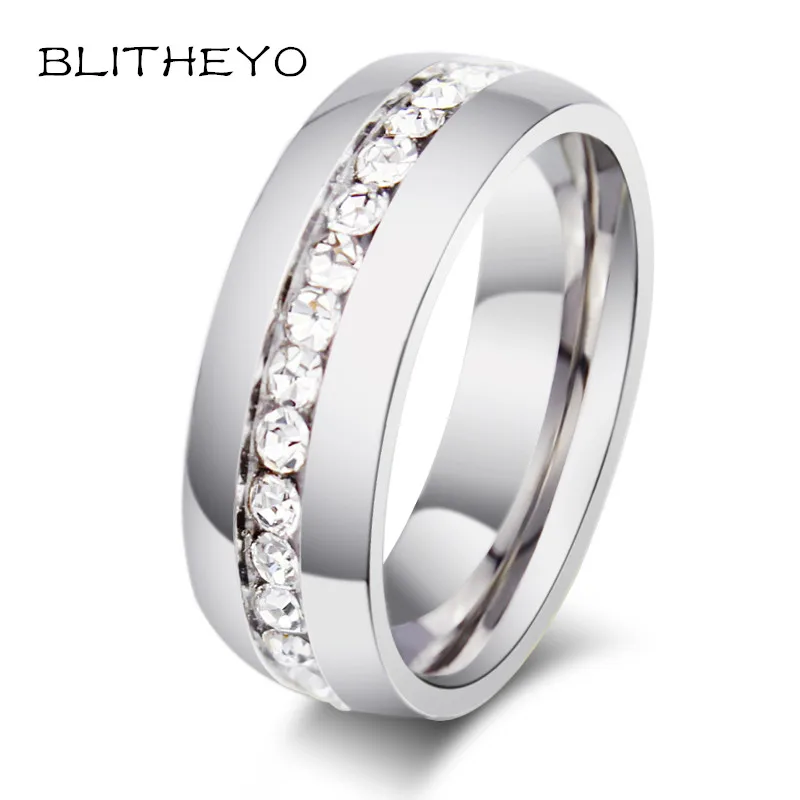 BLITHEYO Stainless Steel Ring Single Row Cubic Zircon Ring Wholesale