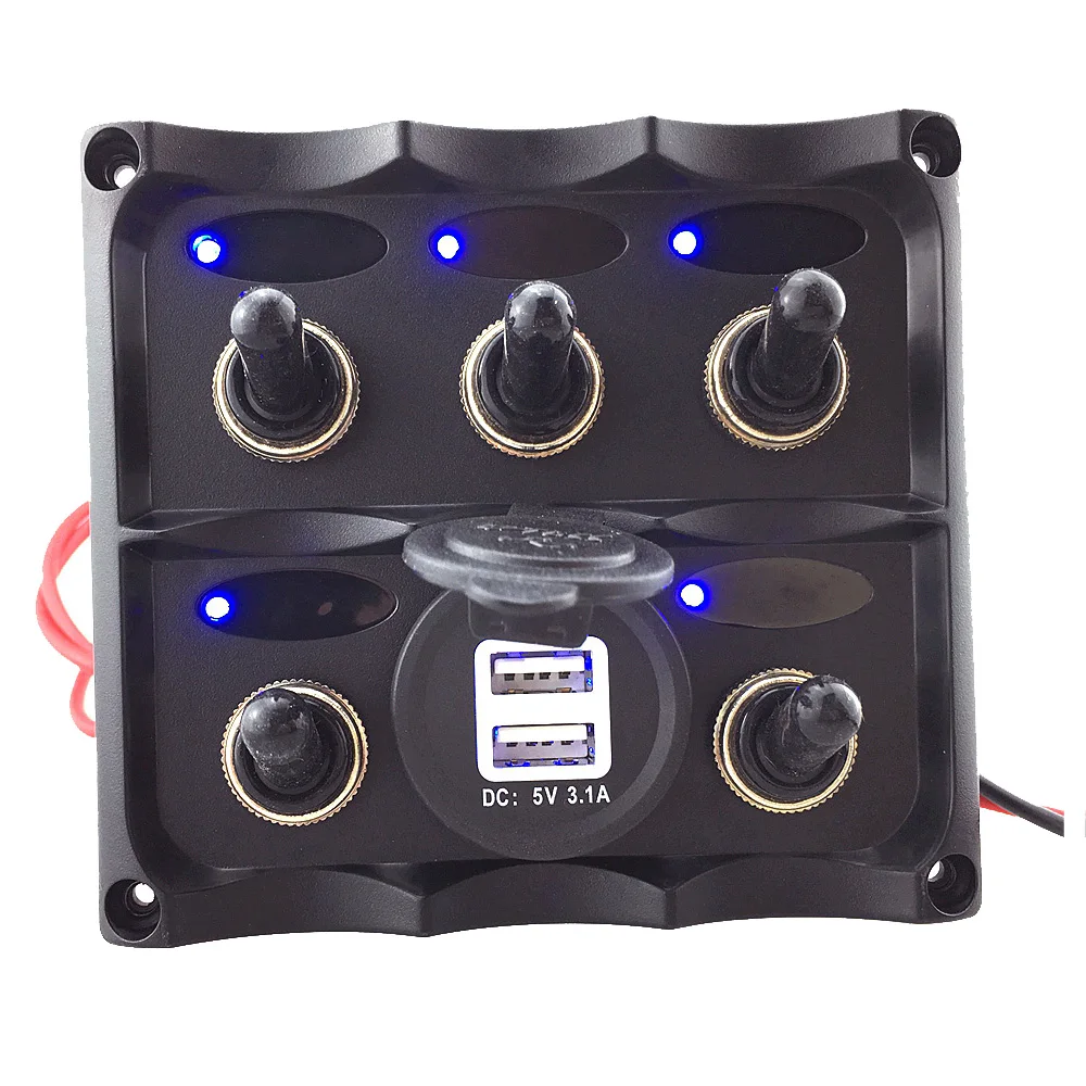 Marine Electric 5 Gang Blue LED Toggle Switch Panel with European Din
