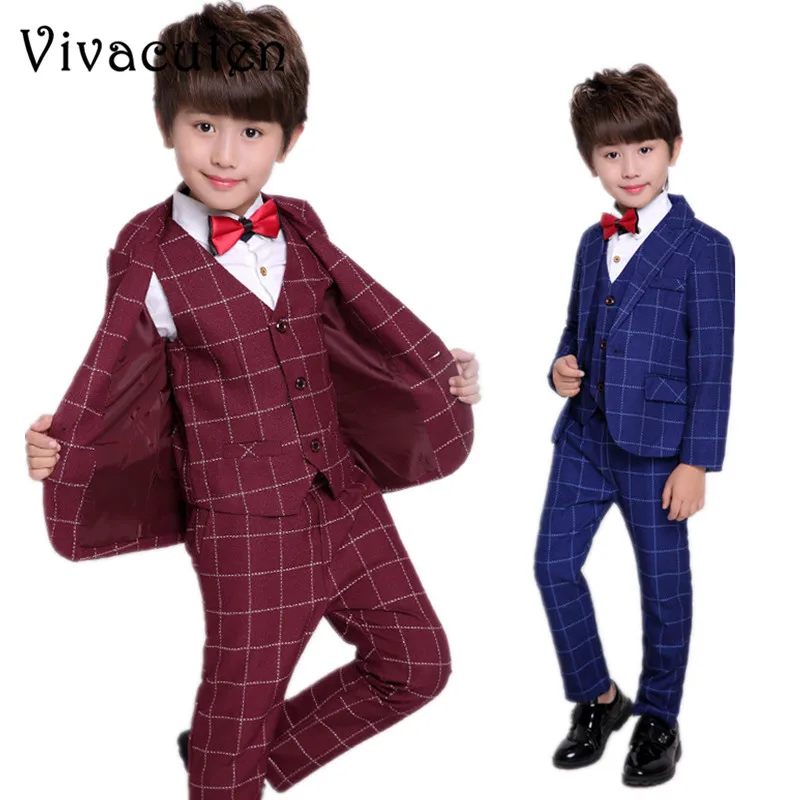 

Children Suit Boys Suits for Weddings Boy Formal Prom Suit Kids Plaid Blazer Vest Pants 3pcs Children Clothes Set Costume F030