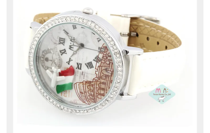 

Factory Price Mini 100% Handmade Clay France Flag&Airplane Watch Lovely Girls Pure White Leather Wristwatch 30M Waterproof NW858