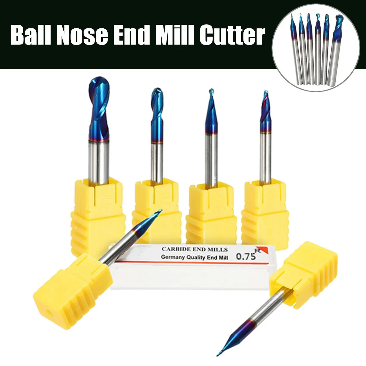

1Pcs Ball Nose Milling Cutter R0.5-R3 2 Flutes Tungsten Carbide End Mill HRC65 NACO Coated