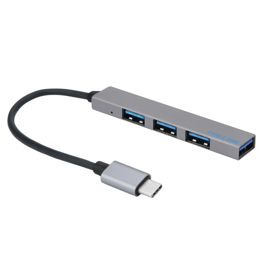 Type-C до 4 usb-хаб эспандер ультра-тонкий Мини Портативный 4-портовый USB 3,0 концентратор USB интерфейс питания для MacBook ноутбук планшетный компьютер - Цвет: Серый