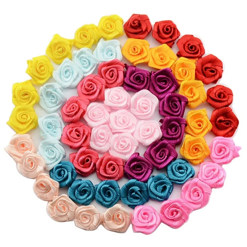 480 Assorted Satin Ribbon Rose Buds Flowers Appliques Wedding Decor 15mm