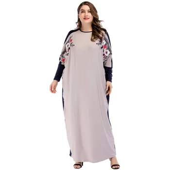 

185444 Bat Sleeve Loose Dress Embroidered Dress In Large Size Women's Middle East Rieling Robe Abaya Hijab Musulman Fashion
