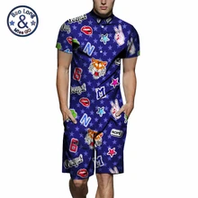 Творческий Ретро Принт звезды Для мужчин; комбинезон с коротким рукавом рубашка Смешные комбинезон, костюм шаровары рабочая одежда летние Одна деталь