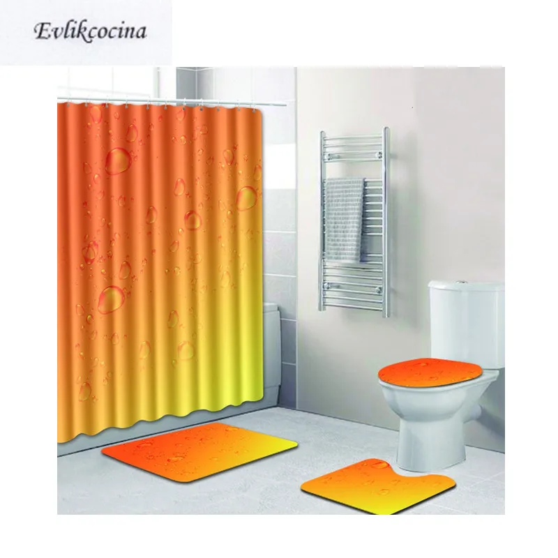 

Free Shipping 4pcs Water Drop Banyo Bathroom Carpet Orange Toilet Bath Mats Set Non Slip Pad Tapis Salle De Bain Alfombra Bano