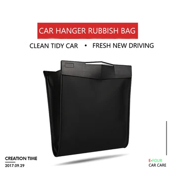 

E-FOUR Car Trash Can Waterproof Garbage Bag Passenger Side Artificial Leather Storage Pocket Leak Reusable Traveling Portable
