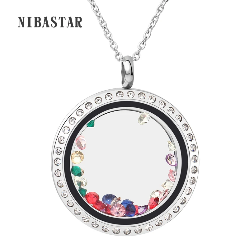 

Fashion 316L Stainless steel 30mm memory living magnet glass floating locket Pendant Necklace