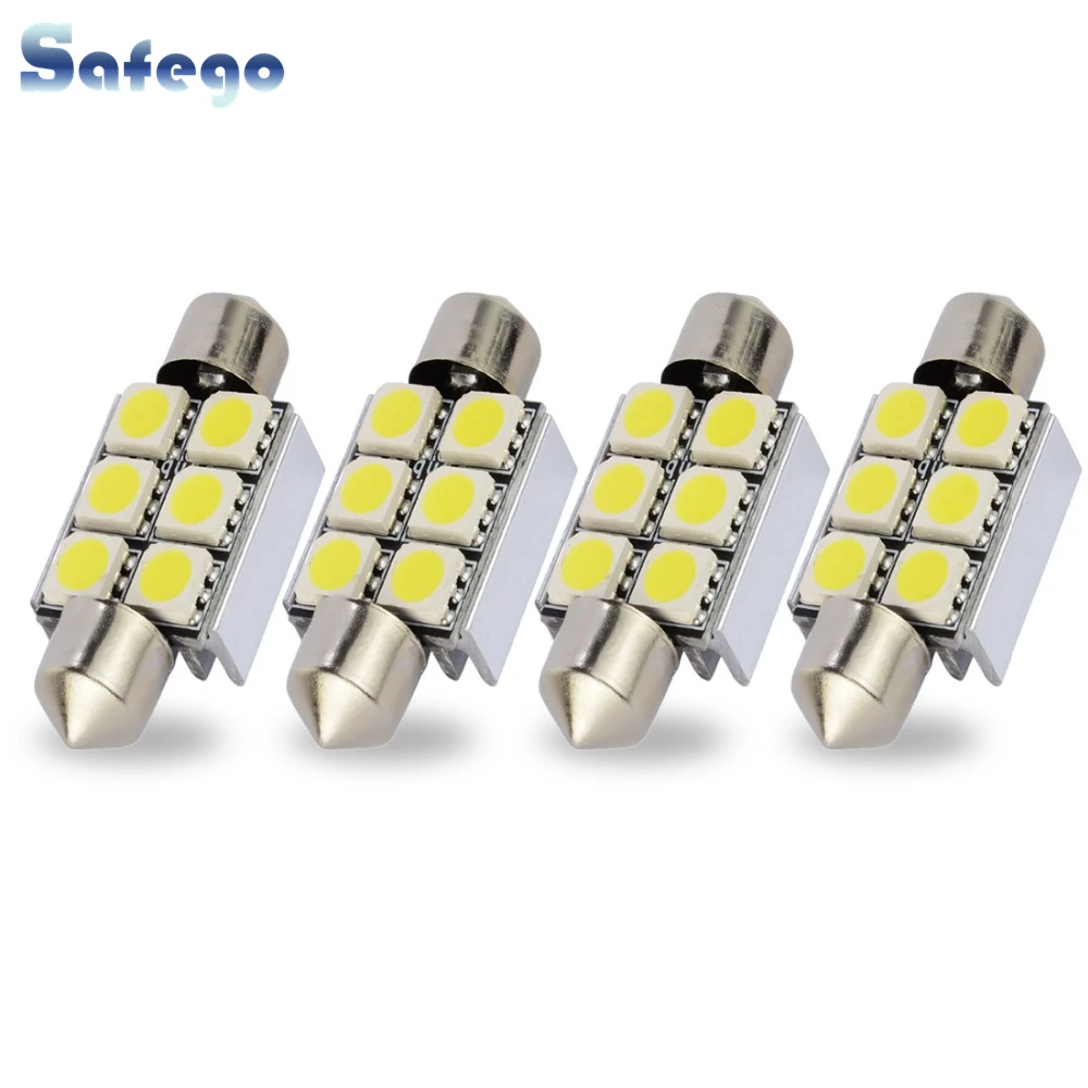 Safego 4 pcs Canbus C5W LED Festoon Dome Light Bulbs 5050 6 SMD 36mm 39mm 42mm Error Free Car Reading Wedge Lamp DC 12V |
