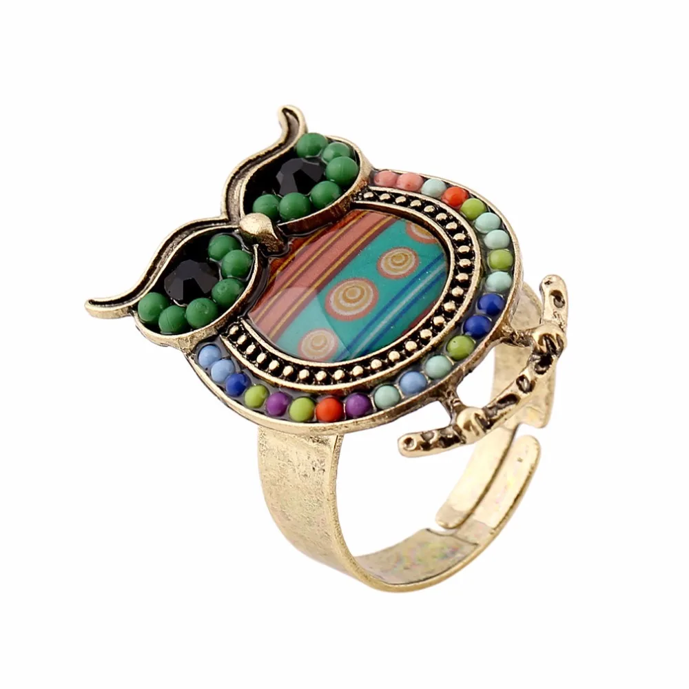 

Vintage Adjustable Rings For Women 2018 Metal Owl Shape Colorful Stone Finger Ring Female Ring Punk R1128