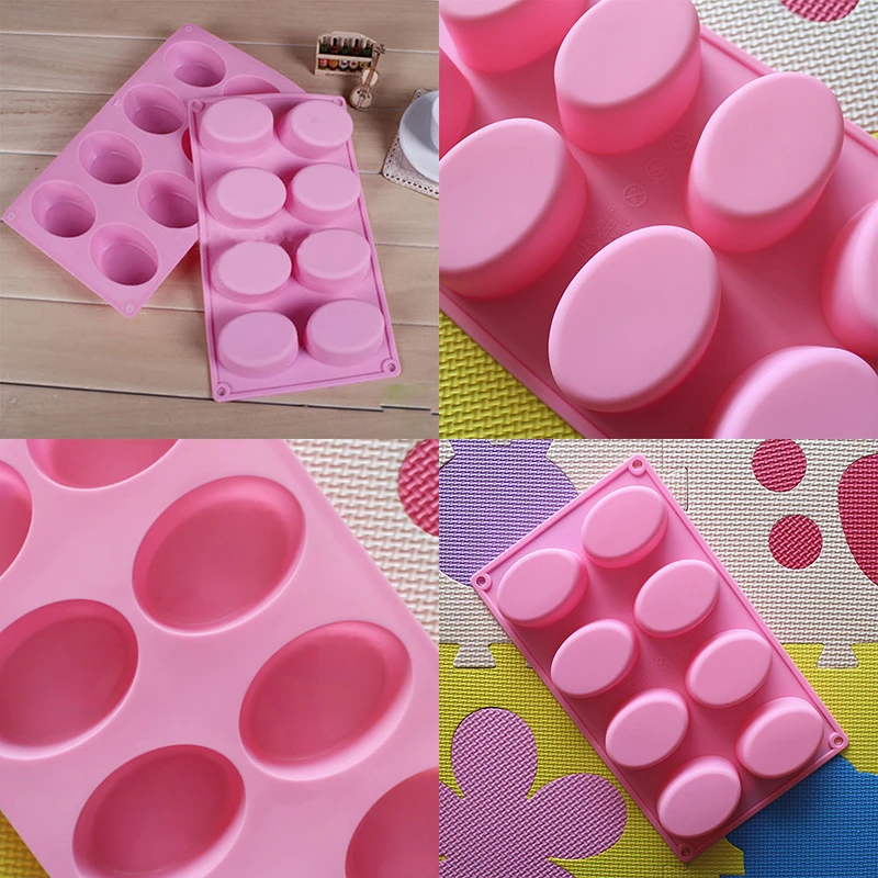 JX-LCLYL 8-Cavity Oval Shape Soap Mold Silicone Chocolate Cake Cookie DIY Fondant Mould