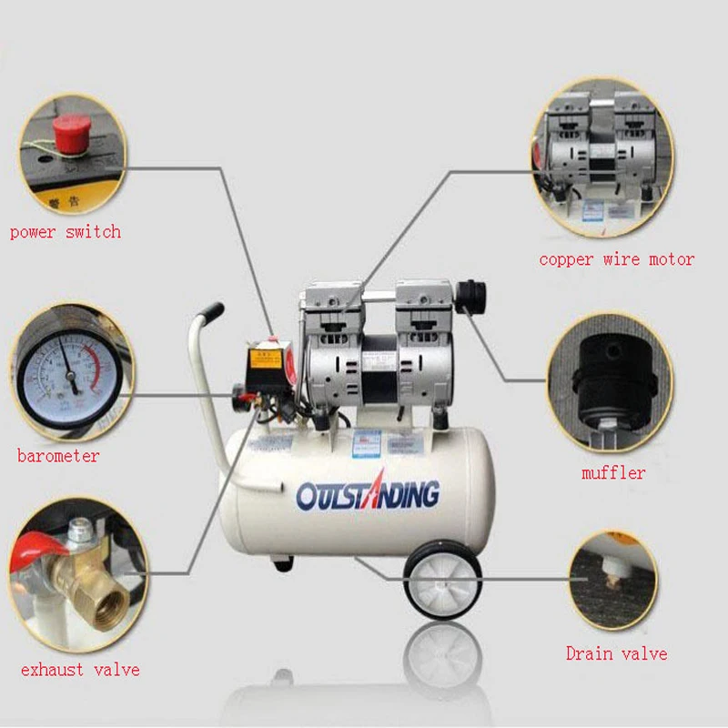 Noisy less light tool,Portable air compressor,0.7MPa pressure,30L air pool cylinder,economic speciality piston filling machine
