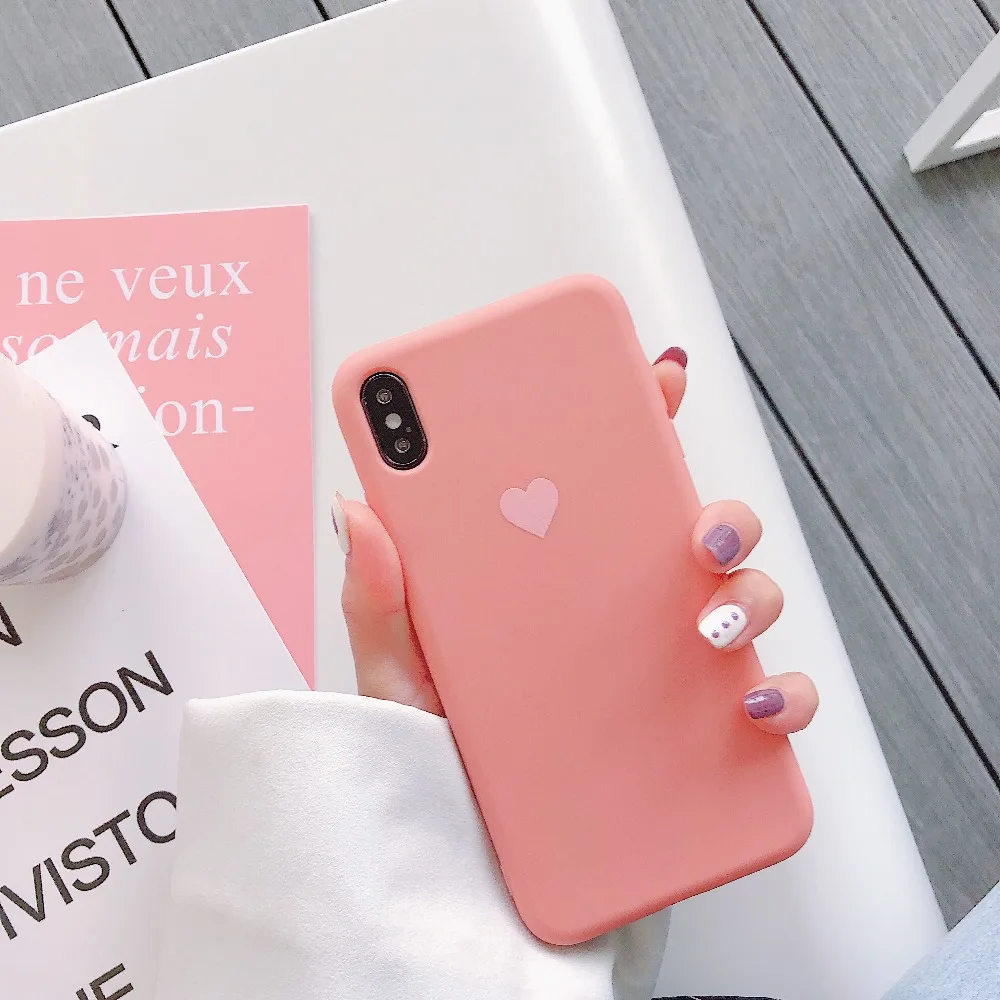 

Fashion Girly Love Hearts Candy Solid Phone Case For Huawei Honor 7A 7X 8A 8C 8X 9 10 Play P10 Plus P20 P30 Mate 10 20 Pro Cover