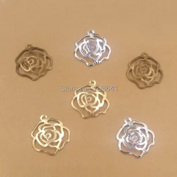 

12mm Vintage Filigree Rose Flower European Charms Beads Brass Loops Links Wrap Connectors DIY Pendants Findings Mixed Colors