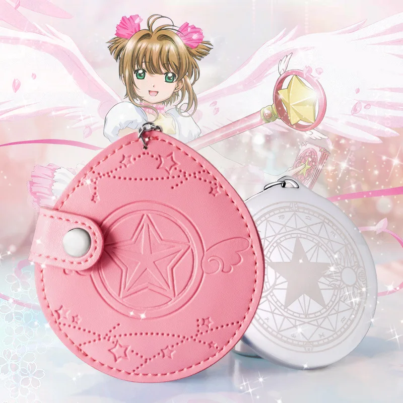 Cardcaptor SAKURA РОЗОВОЕ КРУГЛОЕ косметическое зеркало с кожаным держателем сумки