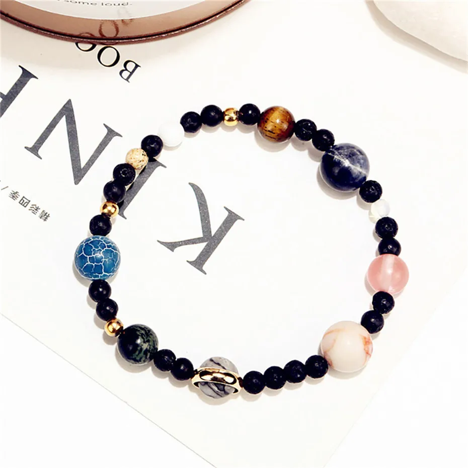 Trendy Natural Stones Universe Galaxy Solar System The Eight Planets Bracelets Women Beaded Stretch Elastic Strand Bracelet (12)